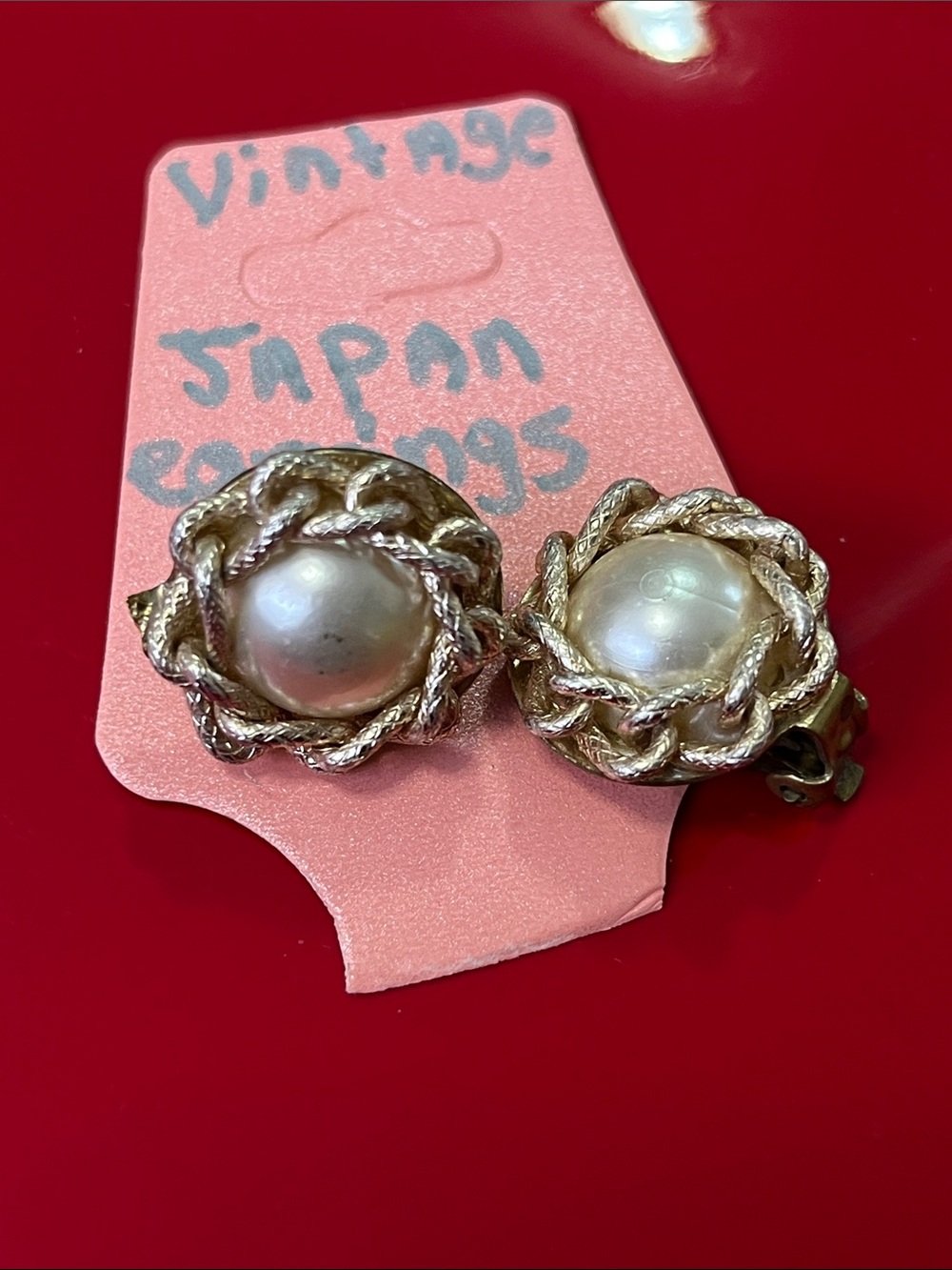Gold-Tone Braided Pearl Clip Earrings